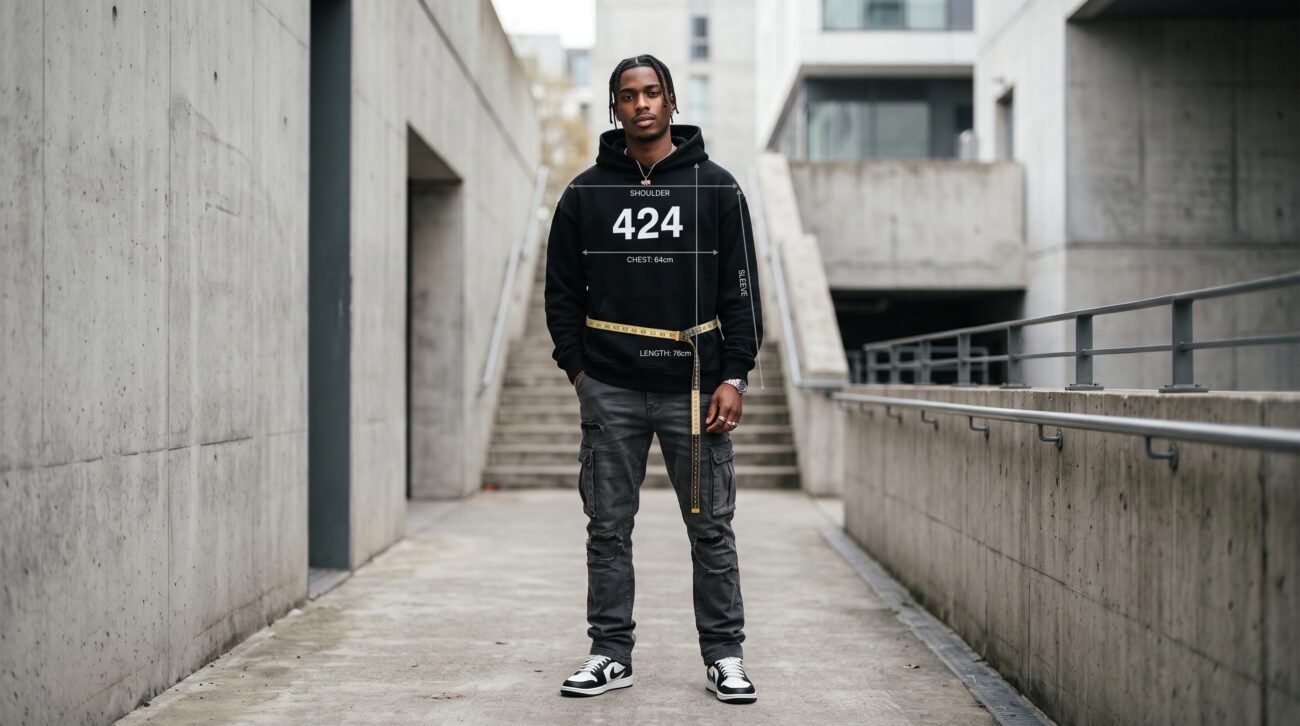 424 Size Guide showing the perfect hoodie fit for modern streetwear